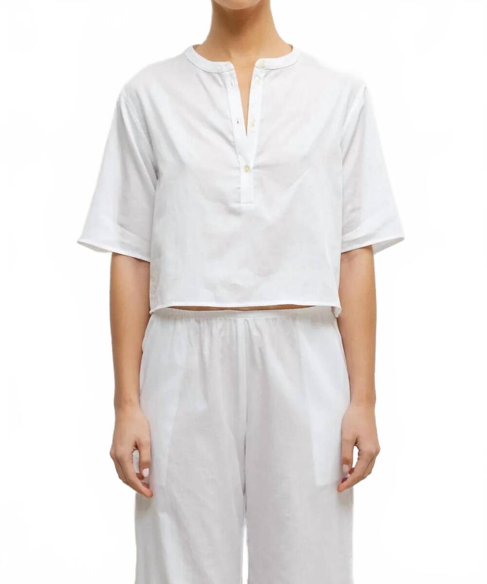 NEW LESET yoko short sleeve henley top in white